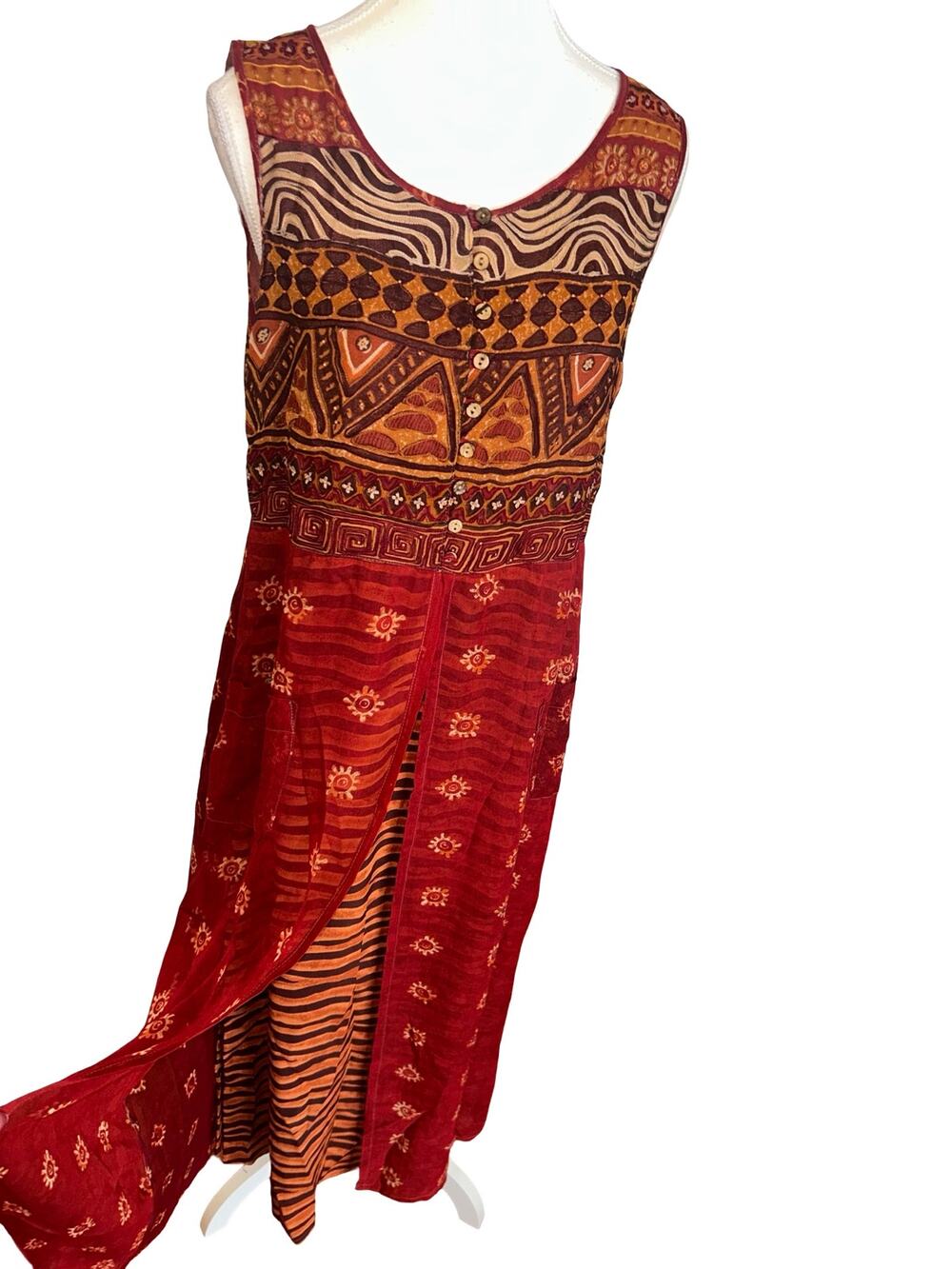 Vintage René Derhy X Collection Mixed-Print Embroidered Maxi Dress – Medium